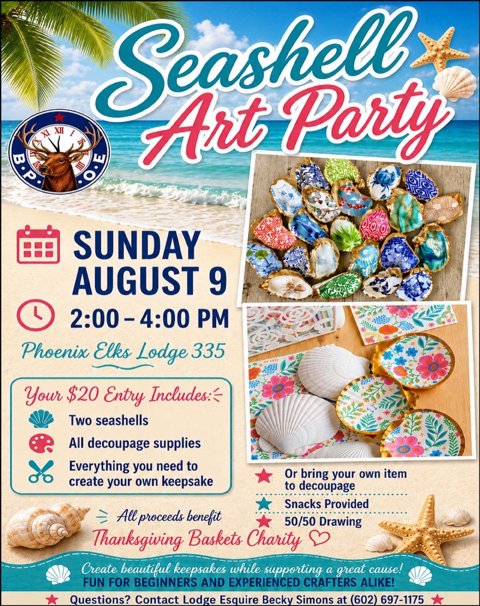 Seashell Art Party August 9, 2026